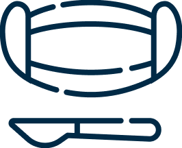 a blue line drawing of a face mask and spoon